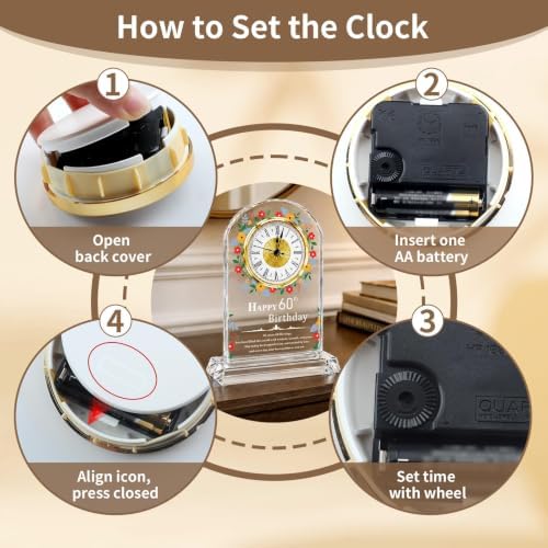 60th Birthday Gifts for Women, Crystal Quartz Desk Clock Keepsake - Image 4