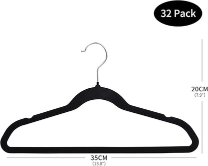 ManGotree 14 Inch Kids Velvet Hangers for Closet, Ultra-Thin Space Saving Children's Clothes Hangers, Non-Slip Felt Toddler Hanger for Youth's Clothes (32 Pack, Black)