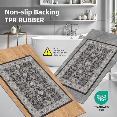 3 Pieces Kitchen Rug Sets: Farmhouse Washable Non-Slip Floor Mat for Sink Stove & Fridge Area Water Resistant Carpet for Laundry Room Entryway Soft Cozy Runners for Kids Pets Family(2x3+2x4+2x5,Black) - Image 5