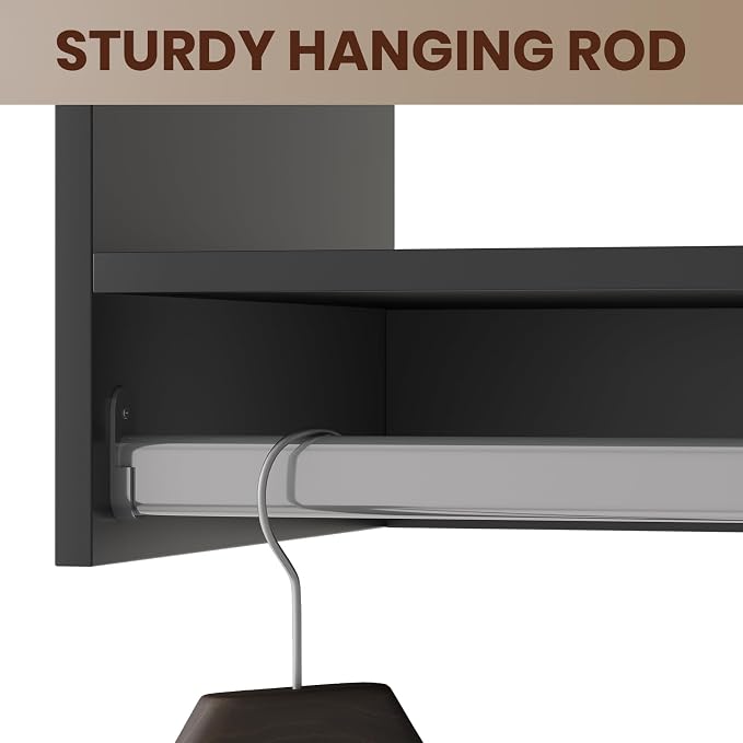 ROOMTEC 31.5" Tall Hanging Closet Unit, Modular Closet System with Hanging Rod, Wardrobe Organizer for Bedroom or Walk-in Closet, Wall Mounted, Customizable Clothes Storage Unit, Black