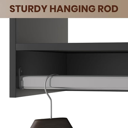 ROOMTEC 22.5" Double Hanging Closet Unit, Modular Closet System with Hanging Rod, Wardrobe Organizer for Bedroom or Walk-in Closet, Wall Mounted, Customizable Clothes Storage Unit, Black
