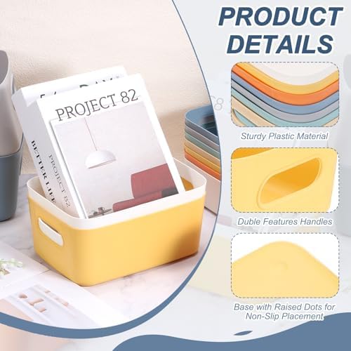 uxcell 4Pcs Yellow Plastic Storage Bins 8.5"x5.7"x2.8" Pantry Organizer - Image 3