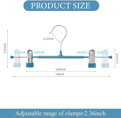14Inch Blue Pants Hangers with Clips 10 Pack Adjustable Skirt Hangers for Women Non-Slip Trousers Hanger for Jeans Clothes Hangers for Pants Heavy Duty Space Saving Shorts Hangers