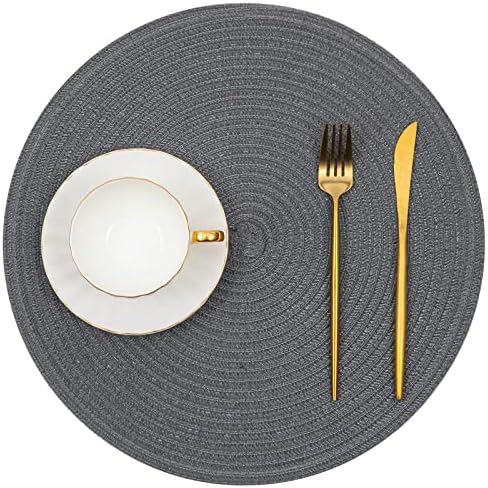 SHACOS Round Placemats Set of 6 Washable 15 inch Round Table Mats Cotton Polyester Woven Braided Place Mats for Dining Table (Charcoal Gray, 6) - Image 2