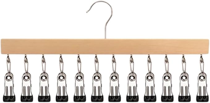 Closet Organizer with 10 Clips, Space Saving Hanging Closet Organizer, Space-Saving Hat Scarf Clothespins for Jeans Skirts Socks Pant Hangers with Clips (1, yellow-12 Clamps)