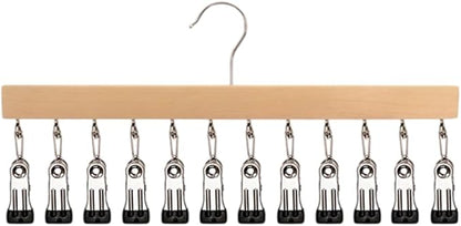 Closet Organizer with 10 Clips, Space Saving Hanging Closet Organizer, Space-Saving Hat Scarf Clothespins for Jeans Skirts Socks Pant Hangers with Clips (1, yellow-12 Clamps)