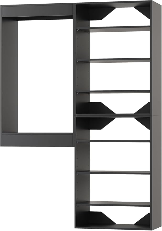 Modular Closet System, 46" Wide Closet Organizer System with Towers and Hanging, Wood Closet Tower Storage for Walk In Closets, Wall Mounted Wardrobe Organizer Kit System, Bedroom, Black