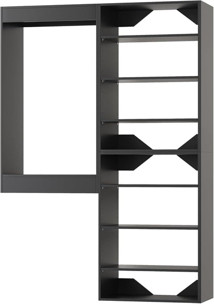 Modular Closet System, 46" Wide Closet Organizer System with Towers and Hanging, Wood Closet Tower Storage for Walk In Closets, Wall Mounted Wardrobe Organizer Kit System, Bedroom, Black