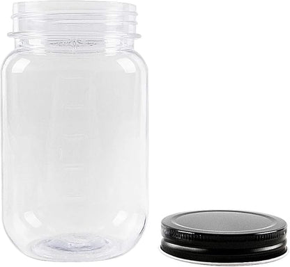 novelinks 16 oz Clear Plastic Jars with Lids, Refillable 16oz Mason Jars with Lids & Storage Containers for Kitchen & Household Use (10 Pack,Black)