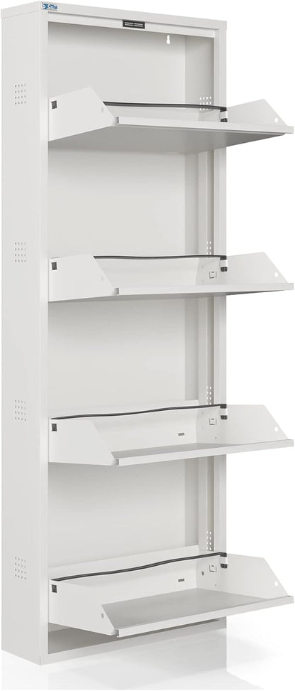 CEHA 4 Tier Metal Shoe Cabinet with Cover, Durable Shoe Storage Organizer for Entryway, Space Saving Shoe Shelf Closet with Side Ventilation Holes, 5.91" x 53.5" x 19.68", White