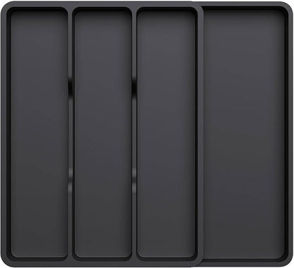 Lifewit Utensil Organizer for Kitchen Drawer, Expandable Cooking Silverware Tray, Adjustable Cutlery Flatware Holder, Plastic Spatula Tools Storage Divider, 17.3 x 15.8", Black