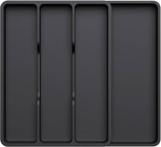 Lifewit Utensil Organizer for Kitchen Drawer, Expandable Cooking Silverware Tray, Adjustable Cutlery Flatware Holder, Plastic Spatula Tools Storage Divider, 17.3 x 15.8", Black