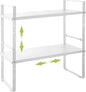 Across-Star Expandable Cabinet Shelf Organizer Rack, Stackable Kitchen Counter Storage Shelves Stand, Adjustable Height Pantry Shelf Spice Rack (White, 2 Pack)