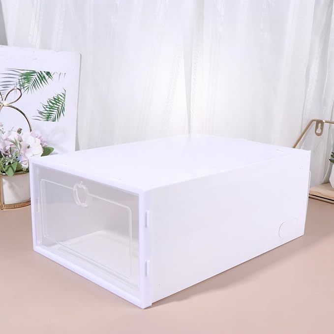 SOLUSTRE 6Pcs Transparent Shoe Storage Box Material Organizer for High Heels Sneakers and Boots Stackable Design for Easy Access and Quick Visibility White Lid
