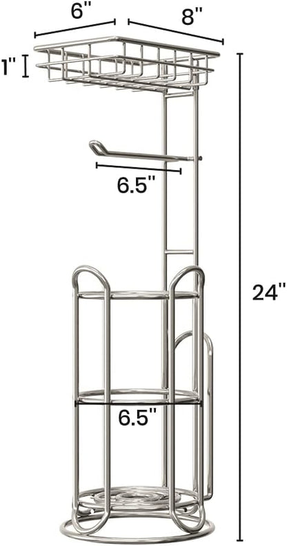 Mega Roll Toilet Paper Holder Stainless Steel Bathroom Tissue Holder Stand TP Dispenser with Phone/Wipe Shelf & Magazine Rack Free Standing-Chrome