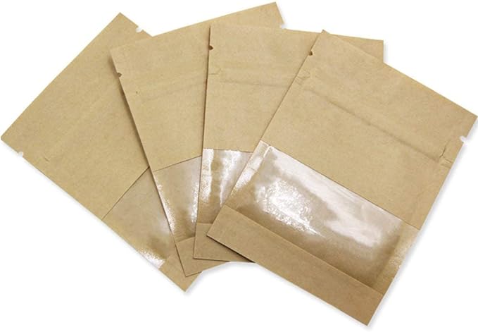 PABCK 1000 Pack 5.1x7.08 inch (Inner Size 4.7x5.7 inch) Clear Window Brown Kraft Paper for Zip Bag Seed Packets Lock Food Storage Bags Zipper Lock Envelopes Resealable Heat Seal Pouch Coffee Packet