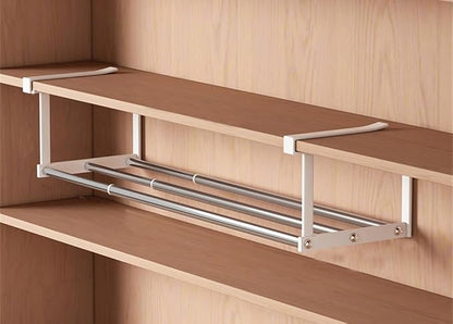 Expandable Shoe Rack Closet Hanging Organizer 16.14''-29.53'' Metal Adjustable Under Cabinet Storage Shelf Space Saving for Kitchen Pantry Room Dorm, Silver + White, 1 Pack