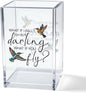 What If I Fall What If You Fly Acrylic Cosmetic Pencil Pen Holder Cup, Hummingbird Lover Gifts Desk Organizer Accessory for Office Decor, Inspirational Gifts for Women Girl Coworker Boss Friend