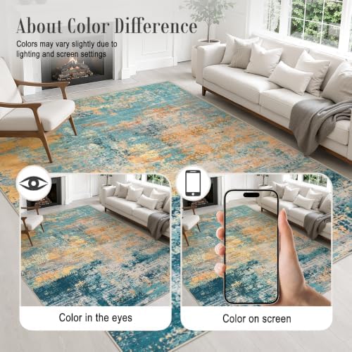 Area Rug Living Room: 5x5 Modern Washable Soft Carpet Rosy Haze - Image 6