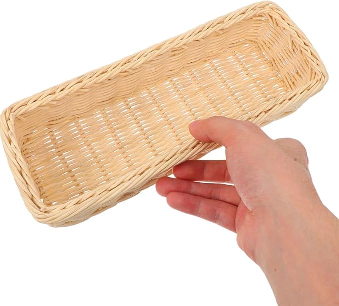 ULTECHNOVO Rattan Woven Cutlery Basket 2-Pack Utensil Organizer Spoon Fork Holder Kitchen Drawer Storage Tray 9.84X3.93X1.96 Inches Multipurpose Flatware Holder for Home