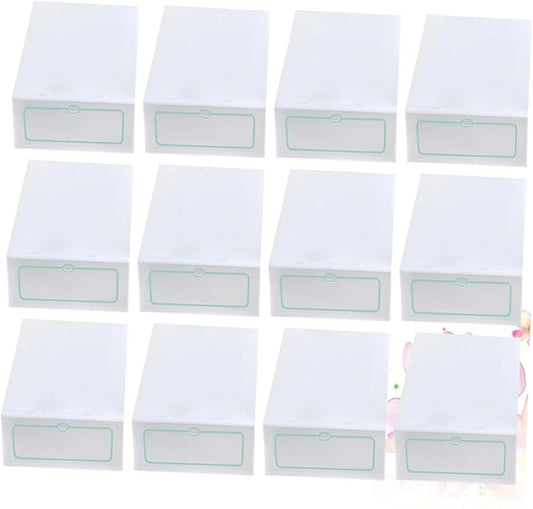 12pcs Stackable Thickened Plastic Shoes Storage Boxes with Lids Large Size White Shoe Organizer Containers for Closet and Home Storage