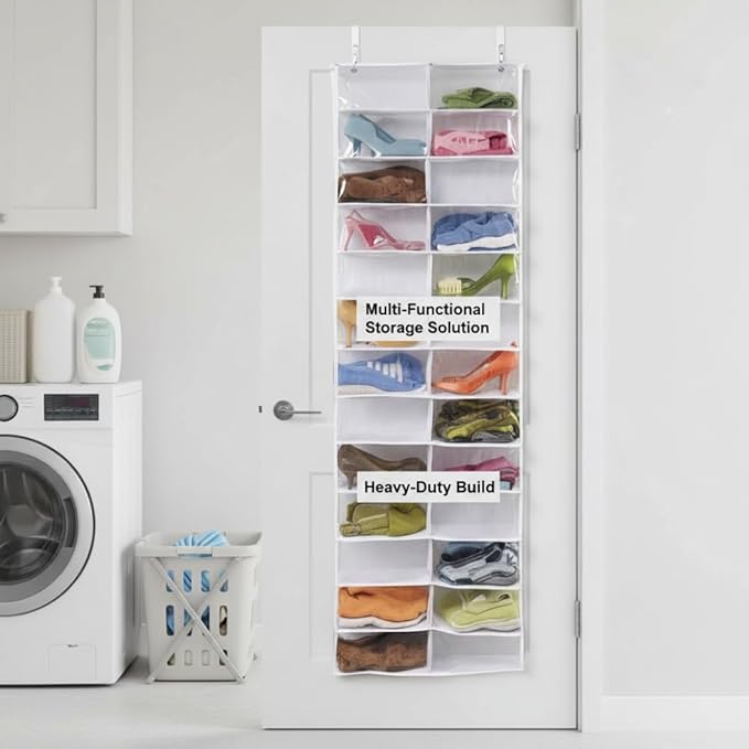 Over the Door Organizer, Extra Large Behind Door Storage of 26 Compartments, Over the Storage, Hanging Organizer for Closet, Diaper, Beige