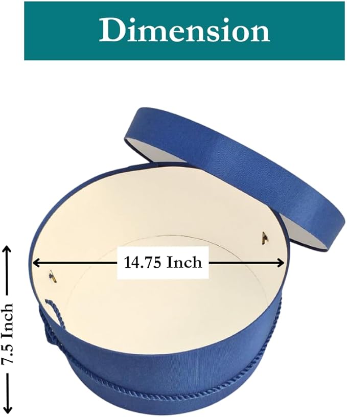 Sarah's Hat Boxes Classic Royal Hat Box – 14.75" x 7.5" (Dia. x Ht.) Handmade in USA – Odorless Non-Toxic Adhesive, Cording Handle – Premium Storage for Hats & Accessories