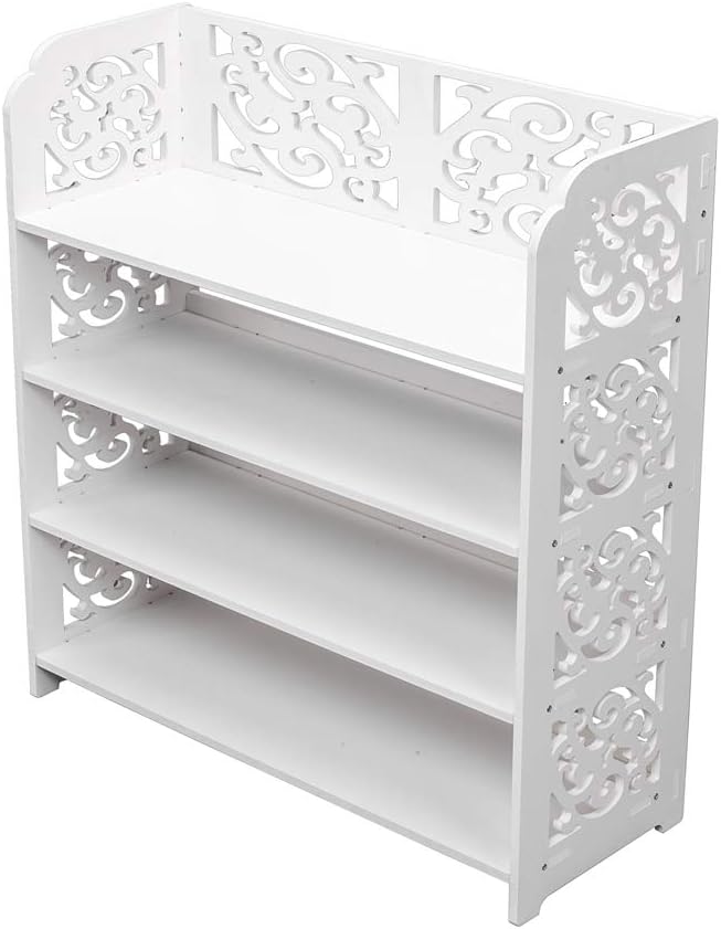 4 Tier Wood-Plastic Board Shoe Rack,Narrow Vertical Shoe Rack,Freestanding Shoe Organizer Shelf,Shoe Rack Storage Organizer,with Shelves,for Closet, Entryway, Front Door Entrance, Hallway (White)