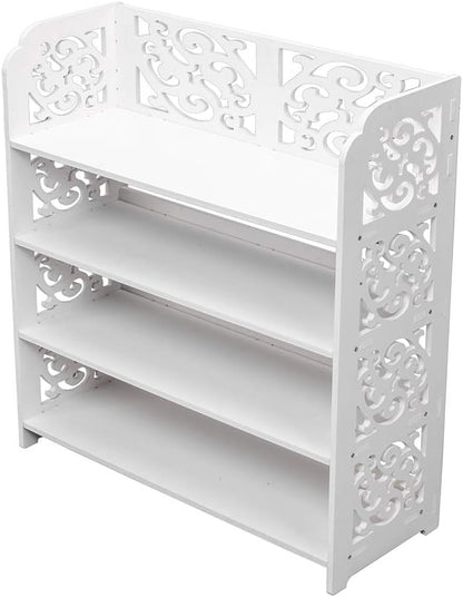 4 Tier Wood-Plastic Board Shoe Rack,Narrow Vertical Shoe Rack,Freestanding Shoe Organizer Shelf,Shoe Rack Storage Organizer,with Shelves,for Closet, Entryway, Front Door Entrance, Hallway (White)
