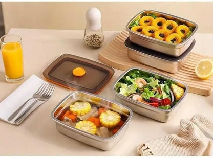 Fridge Storage Box 316 Stainless Steel Food Storage Containers | Food Grade, Leakproof Kitchen Organizer | Freshness Locking, Microwavable & Freezer Safe (1000ml Pack Of 03)