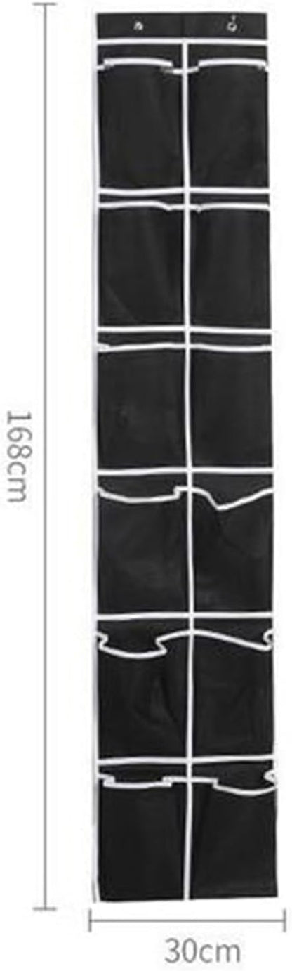 Over The Narrow Door Shoe Organizer With 12 Pockets Hanging Closet Door Space Saving Hanging Shoe Holder For Maximizing Shoe Storage(Black), 168x30cm