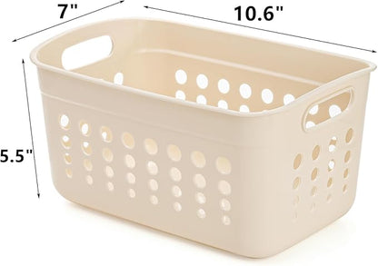 DEAYOU 9 Pack Plastic Storage Basket, Small Pantry Organizer Basket Bins, Rectangular Storage Tray Baskets Container with Handle for Shelf, Household, Desktop (Beige, White, Gray)