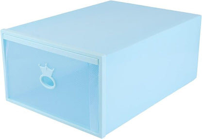Garneck Thickened Transparent Plastic Shoe Storage Box Drawer-type Organizer with Blue Frame Dustproof Stackable Case for Men and Women Sneakers and Boots