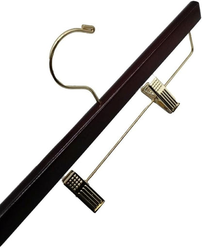 NAHANCO 14” Flat Wooden Skirt/Pant Hanger with Gold Hardware, Walnut (Pack of 100)