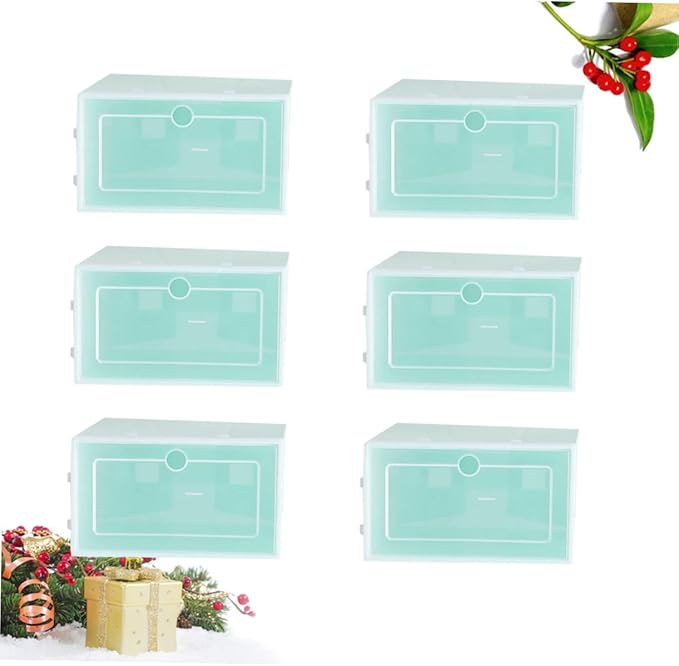 6pcs Sturdy Stackable Shoe Box Storage Containers Lids for Closet Entryway under Clothing Rack Home and Office