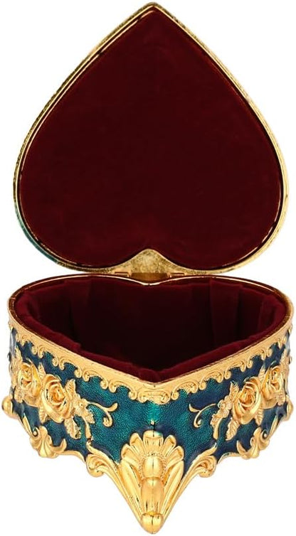 Retro Metal Jewelry Box - Heart shaped Jewelry Play Box with Rose Table Jewelry Storage Box Used for Rings Earrings Necklaces Women's Gifts Girls' Gifts (Blue)