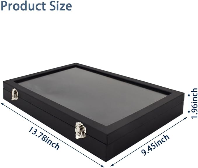 Large Pin Display Case Enamel Pin Collection Holder 14" X 9.5" Jewelry Display Case with Transparent Lid Jewelry Box Organizer for Pins, Ring, Earring Black Jewelry Tray Organizer