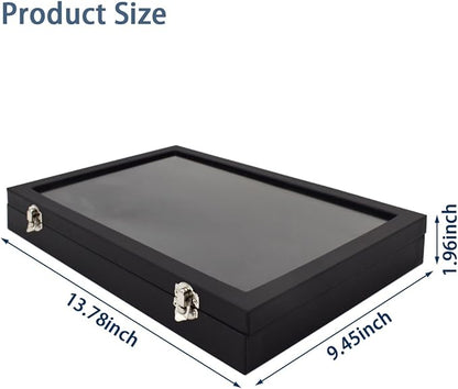 Large Pin Display Case Enamel Pin Collection Holder 14" X 9.5" Jewelry Display Case with Transparent Lid Jewelry Box Organizer for Pins, Ring, Earring Black Jewelry Tray Organizer