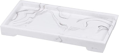 Vanity Tray Toilet Tank Tray, White Elegant Marble Pattern Bathtub Tray, Bathroom Organizer for Small Items,Makeup Desk Tray, Resin Dresser Jewelry Tray,Mini Size