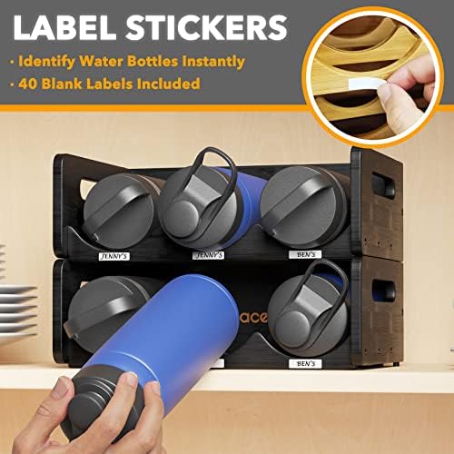 SpaceAid Bamboo Water Bottle Organizer with Labels, Kitchen Pantry Storage Rack for Cabinets, Home Cup and Wine Bottle Holder Shelf Organizers, 2 Pack 3-Slot, Black - Image 4