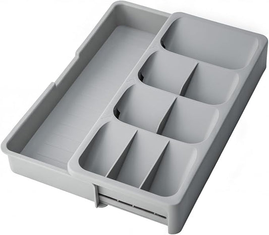 Expandable Silverware Drawer Organizer Tray, Adjustable Utensil Holder for Kitchen Drawers, BPA-Free Plastic Cutlery and Flatware Storage Divider