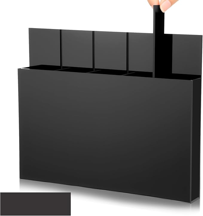 Honeydak Magnetic Acrylic Straw Holder for Cabinet Door with Adhesive Tapes and 5 Removable Partitions, Reusable Straw Organizer Storage Space-saving for Cabinet Door Fridge Kitchen(Black,9.8 Inch)
