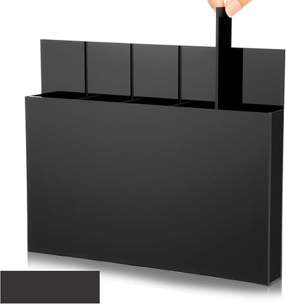 Honeydak Magnetic Acrylic Straw Holder for Cabinet Door with Adhesive Tapes and 5 Removable Partitions, Reusable Straw Organizer Storage Space-saving for Cabinet Door Fridge Kitchen(Black,9.8 Inch)