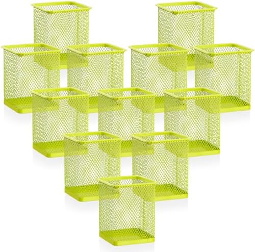Segarty Pen Cup, 12 Pack Square Light Green Pen Holder for Desk, Cute Mesh Pencil Cups Holder for Marker, Office Supply, School Students, Home, Desktop Accessories Storage Organizer by Segarty