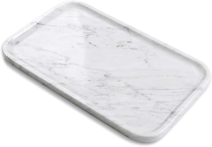 Yew & Tulip 14" x 8.5" Natural Marble Tray for Kitchen, Bathroom, Living Room – Serving/Decorative Vanity Tray for Jewelry, Candles, Decor (Carrara White)