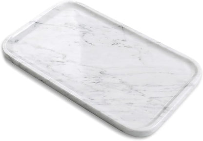 Yew & Tulip 14" x 8.5" Natural Marble Tray for Kitchen, Bathroom, Living Room – Serving/Decorative Vanity Tray for Jewelry, Candles, Decor (Carrara White)