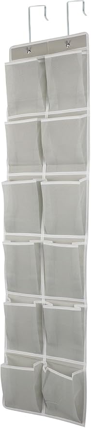 GOMAJI Over the Door 12 Pocket Hanging Shoe Organizer, Gray
