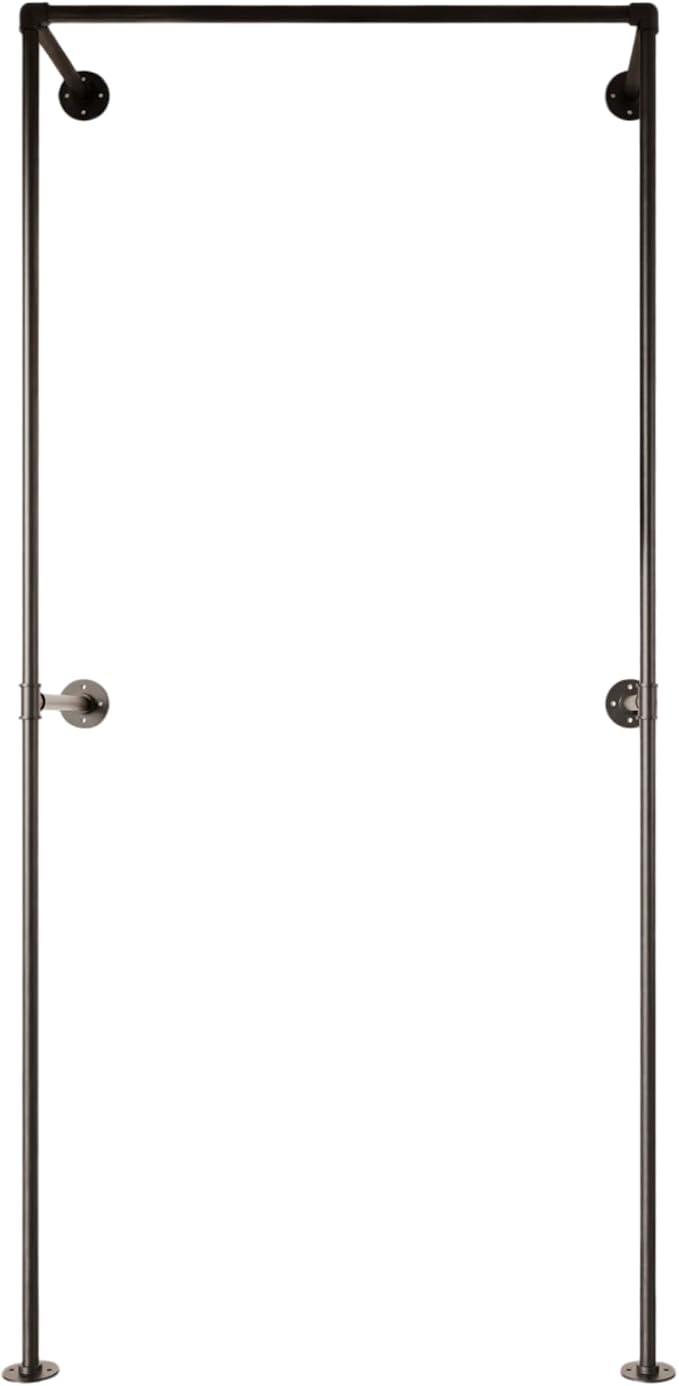 Black Industrial Pipe Clothing Rack 37.4" W Wall Mounted, Heavy Duty Iron Garment Rack 150 lbs per Rod, Open Closet Organizer for Bedroom Laundry Room Retail Display