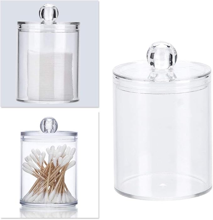 Cotton Swab Container, Acrylic Cotton Ball Holder with Lid, Cotton Swab Dispenser Cotton Rounds Holder Round Cotton Bud Case Acrylic Cotton Swab Holder for Organizing Cotton Swab