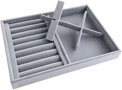 Gray Velvet Stackable Organizer Premium Quality Stackable Tray for Rings Accessaries Jewelry Collectibles Closet Orgnization Drawer Dividers Inserts